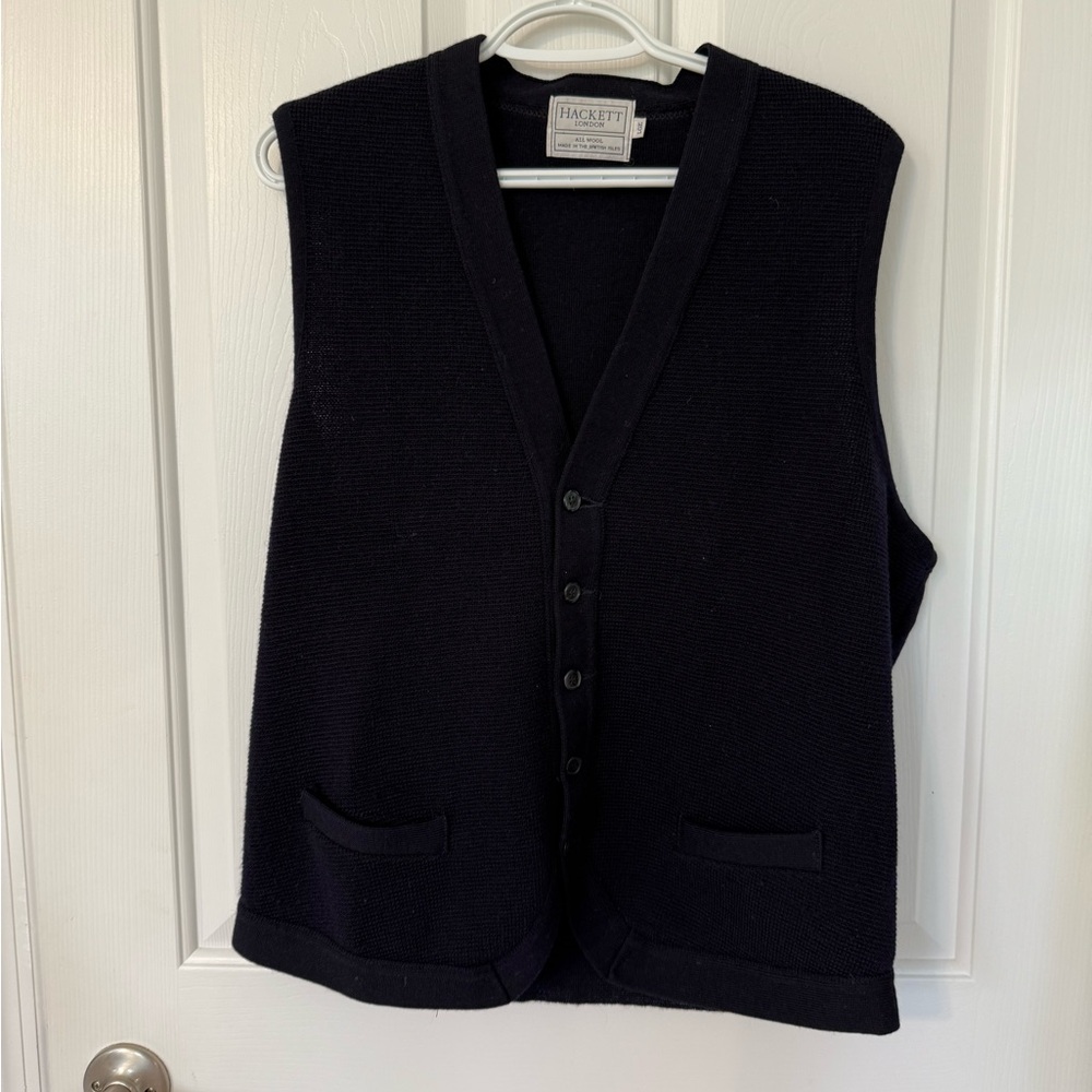 Hackett Men's Navy Blue Wool Knit Sweater Vest